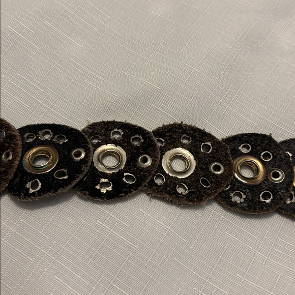 VTG Black Moroccan Leather Concho Belt SZ 36 w/circle buckle rivets & studs Boho